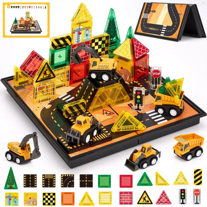 🎁Perfect Gift for Kids🎁42 PCS Magnetic Tiles Road Toppers Set for Kids Ages 3-5