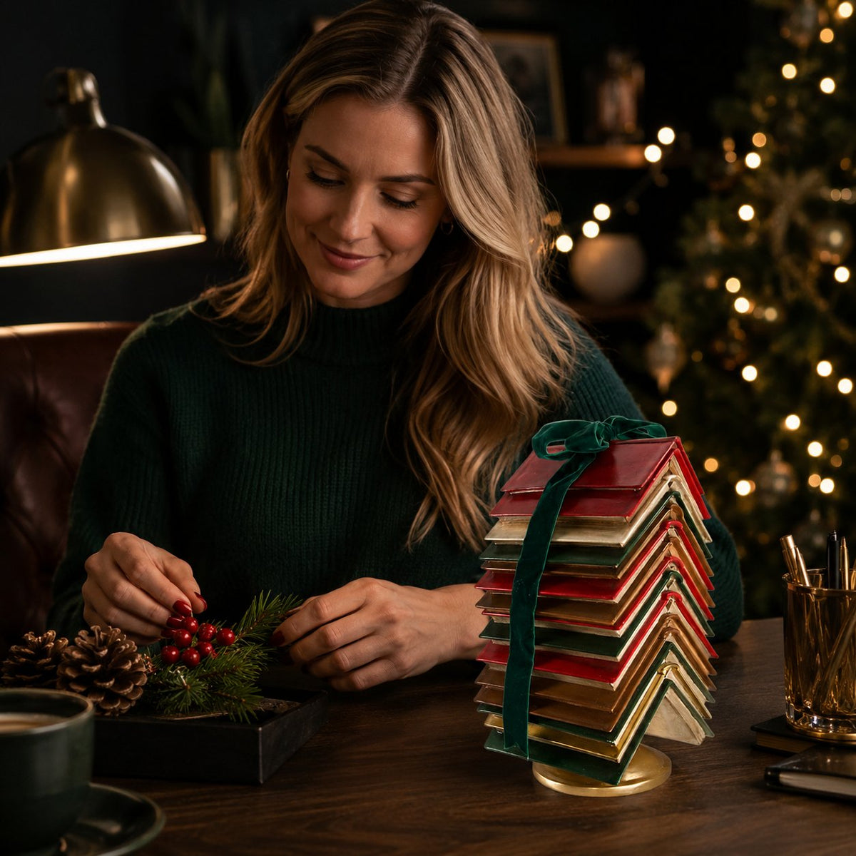 Stacked Book Christmas Tree with Ribbon