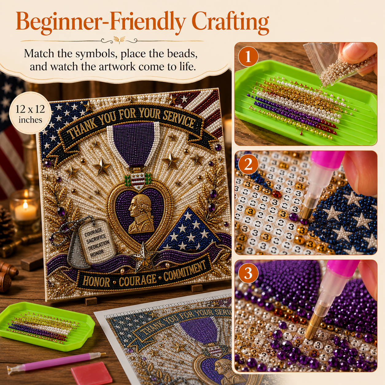 🇺🇸 Last Day Promo: 49% OFF - 💜💎Purple Heart Day Commemorative Pearl Art Kit - Create a Meaningful Tribute to Courage and Service