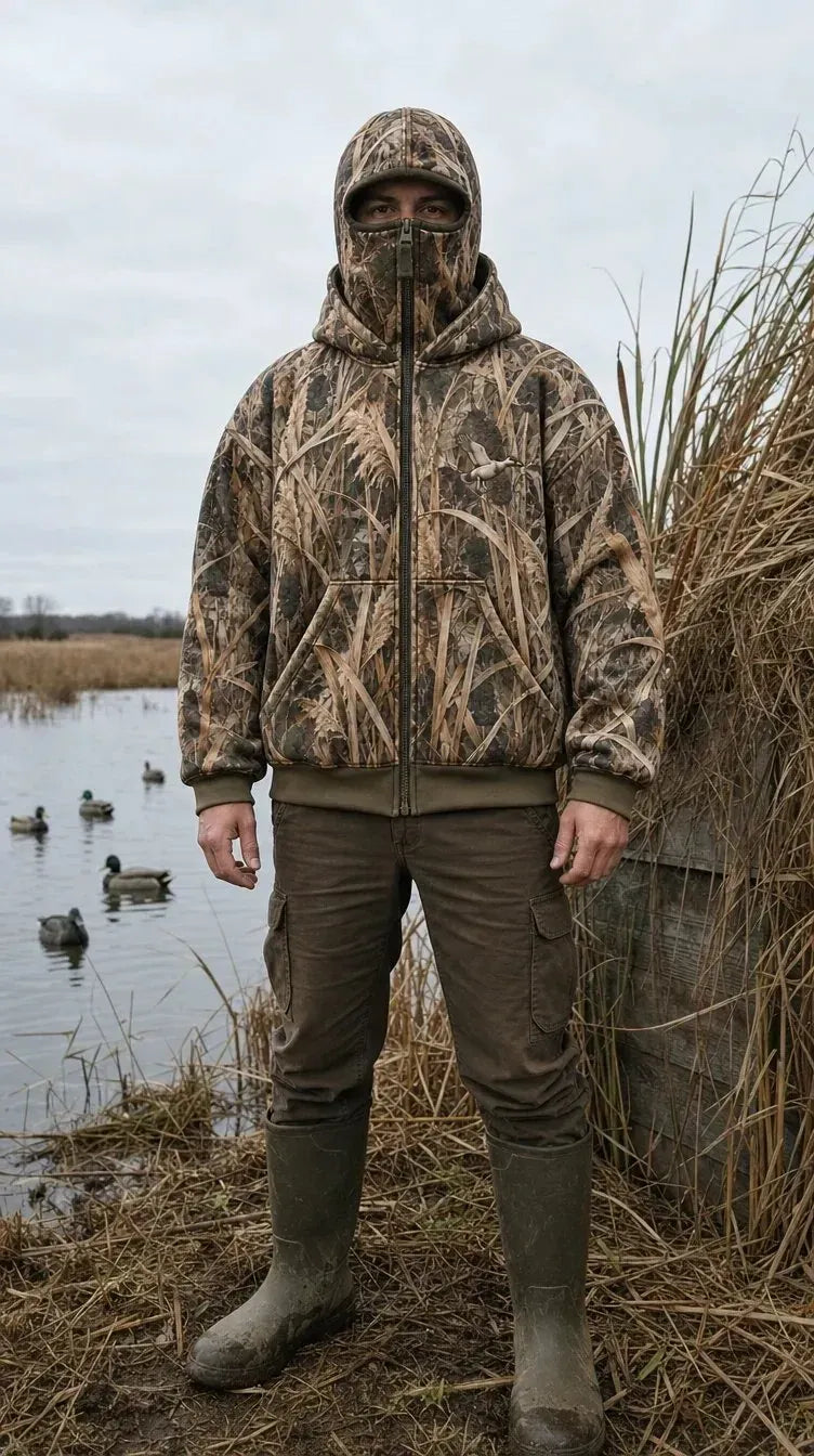 🦌 HunterZip Hunting Hoodie – Built-In Face Mask for Cold-Weather Adventures