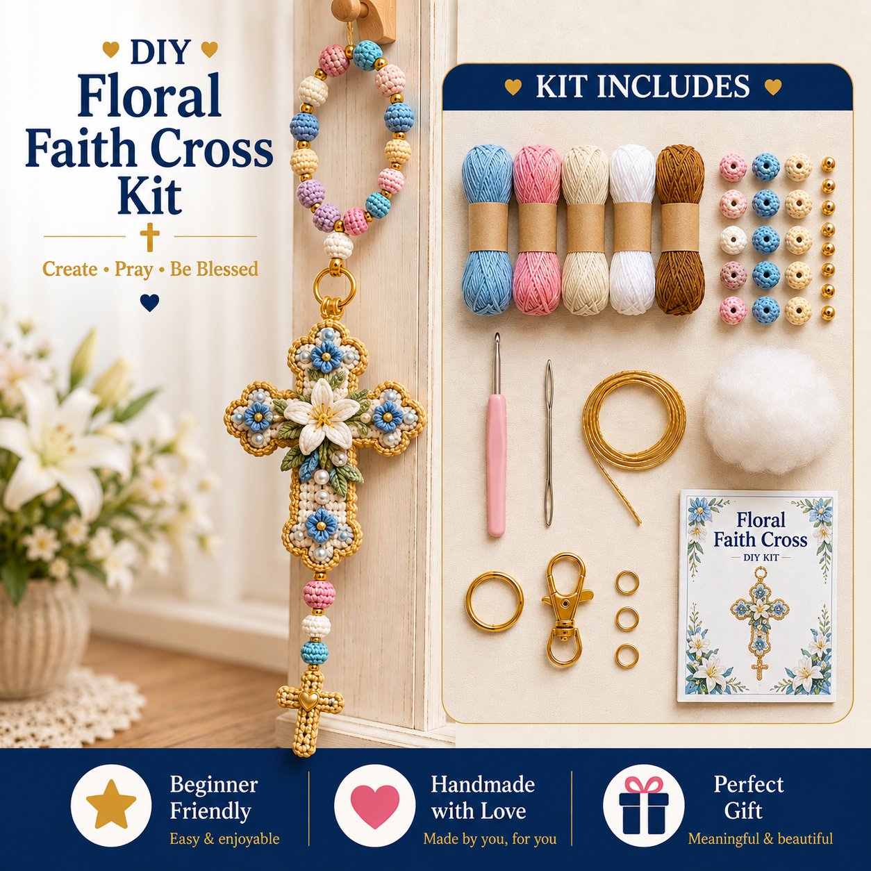 ⏳ Last Day 49% OFF – 🙏 Beginner-Friendly DIY Christian Faith Crochet Keychain Kit Collection | Complete Kit with All Tools & Step-by-Step Guide Included 💕