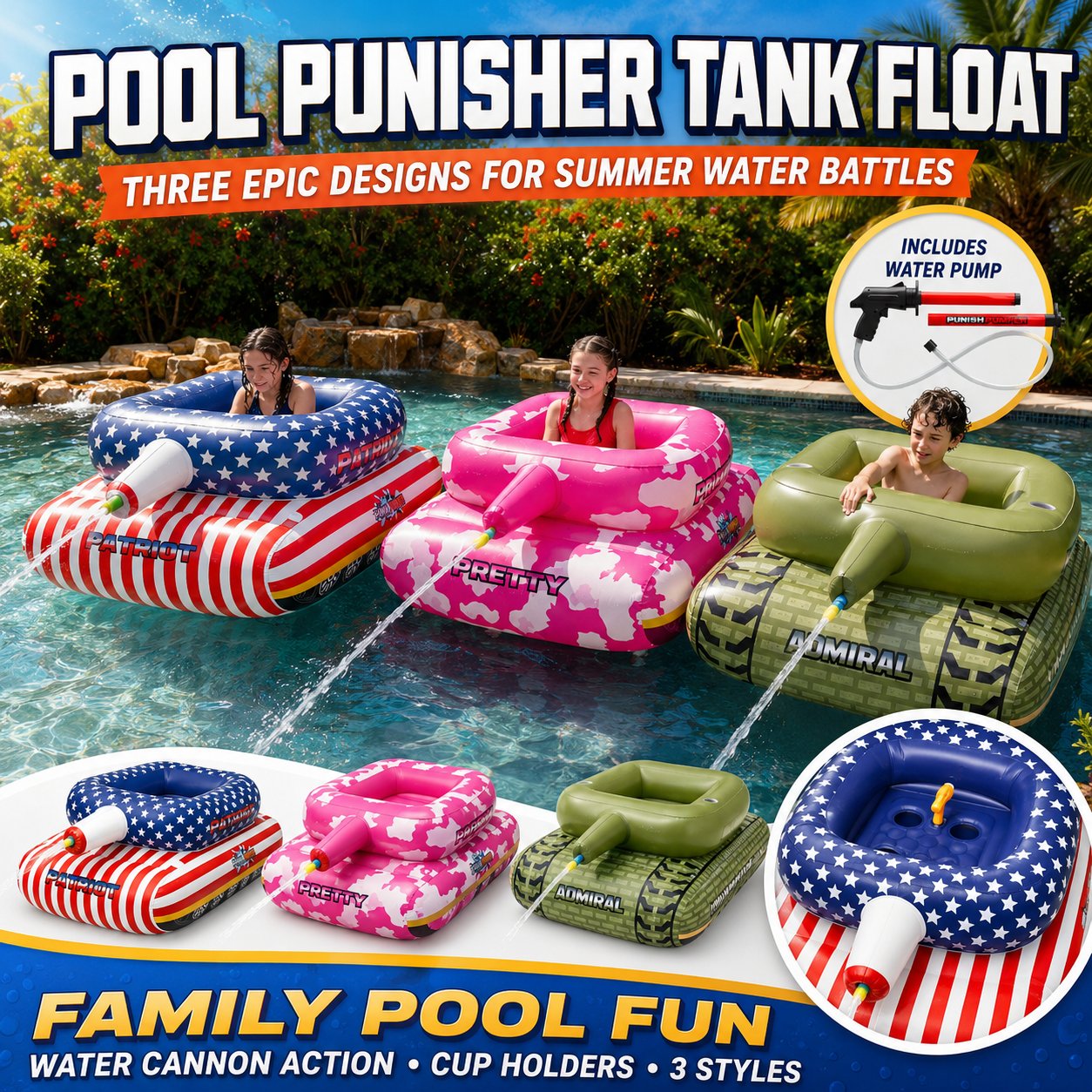 🔥 Summer Pool Party Sale 49% OFF – Patriot Pool Float with Water Cannon for Beach, Lake & Pool Fun