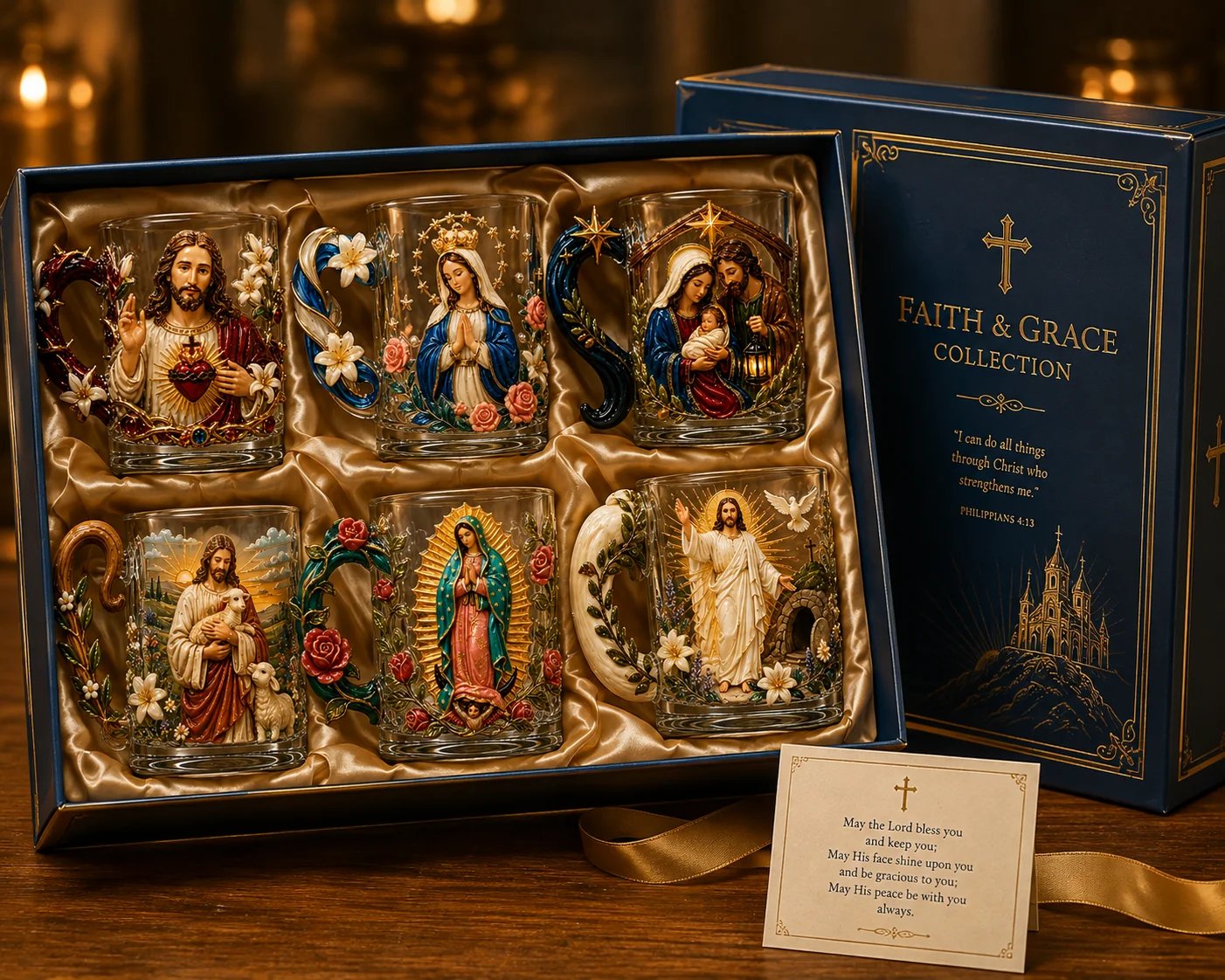 ⏳ Last Day 49% OFF – ✝️ 3D Christian Devotional Glass Mug Collection | 12oz Premium Clear Glass with Raised Jesus & Virgin Mary Figures, Sculptural Details & Jewel-Inspired Accents ✨