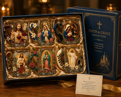 ⏳ Last Day 49% OFF – ✝️ 3D Christian Devotional Glass Mug Collection | 12oz Premium Clear Glass with Raised Jesus & Virgin Mary Figures, Sculptural Details & Jewel-Inspired Accents ✨