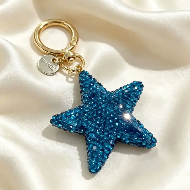 ⭐Full Rhinestone Star Keychain, Cute 3D Star Car Key Ring, Trendy Bag Charm Pendant, Lovely Small Gift, Present for Women & Girls