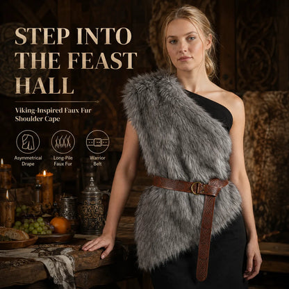 🐺 Viking-Inspired Faux Fur Shoulder Cape – Barbarian Halloween Cosplay Costume