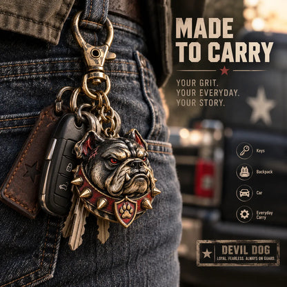 🐶 Devil Dog Guardian 3D-Style Metal Keychain – 50% OFF