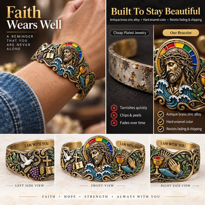 Faith Inspired Jesus Cuff Bracelet | Antique Brass With Scripture Message