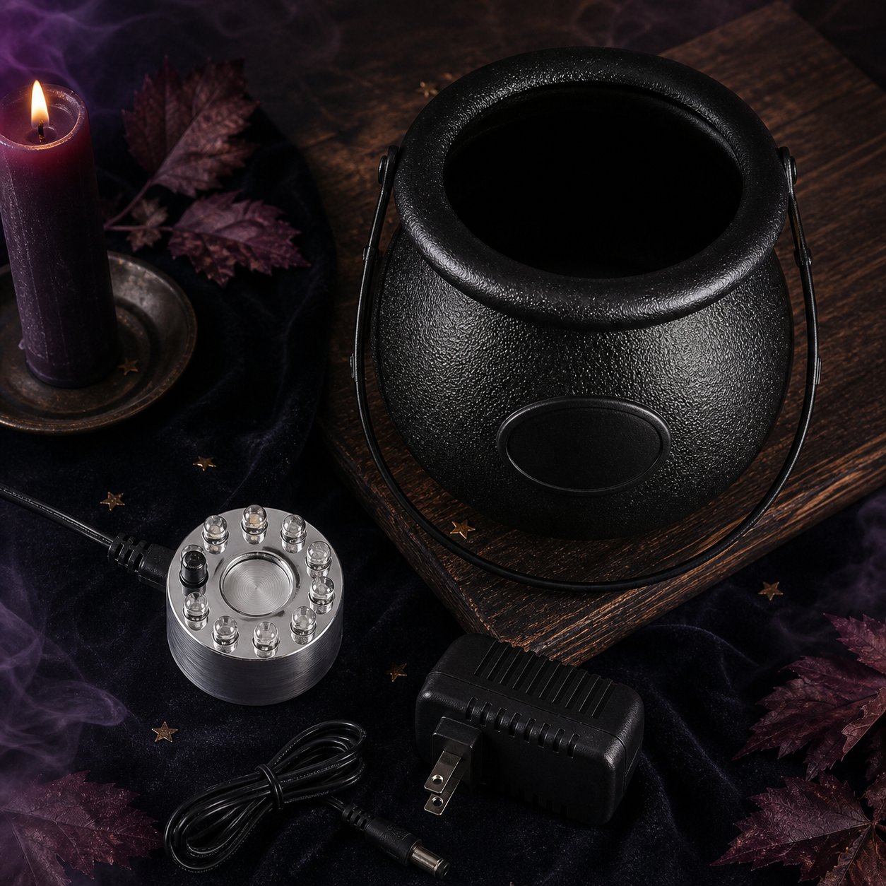 Halloween Witch Cauldron Fog Maker with Color-Changing LED Mist