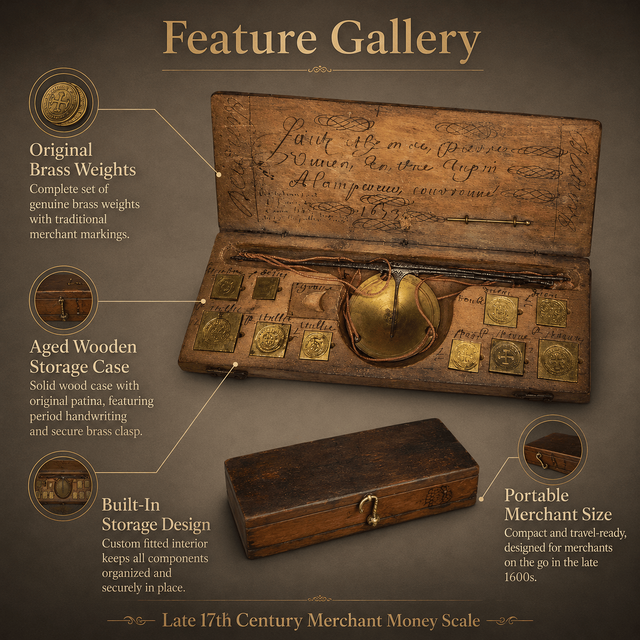 Rare Antique Boxed Coin Scale | 17th Century Merchant Money Balance