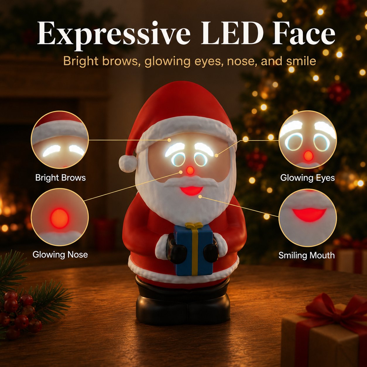 Animated Expression LED Santa Tabletop Decoration
