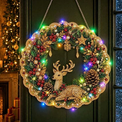 LED Weihnachts-Perlen-Diamantbild – Funkelnde Weihnachtskranz-Dekoration mit 19 Motiven