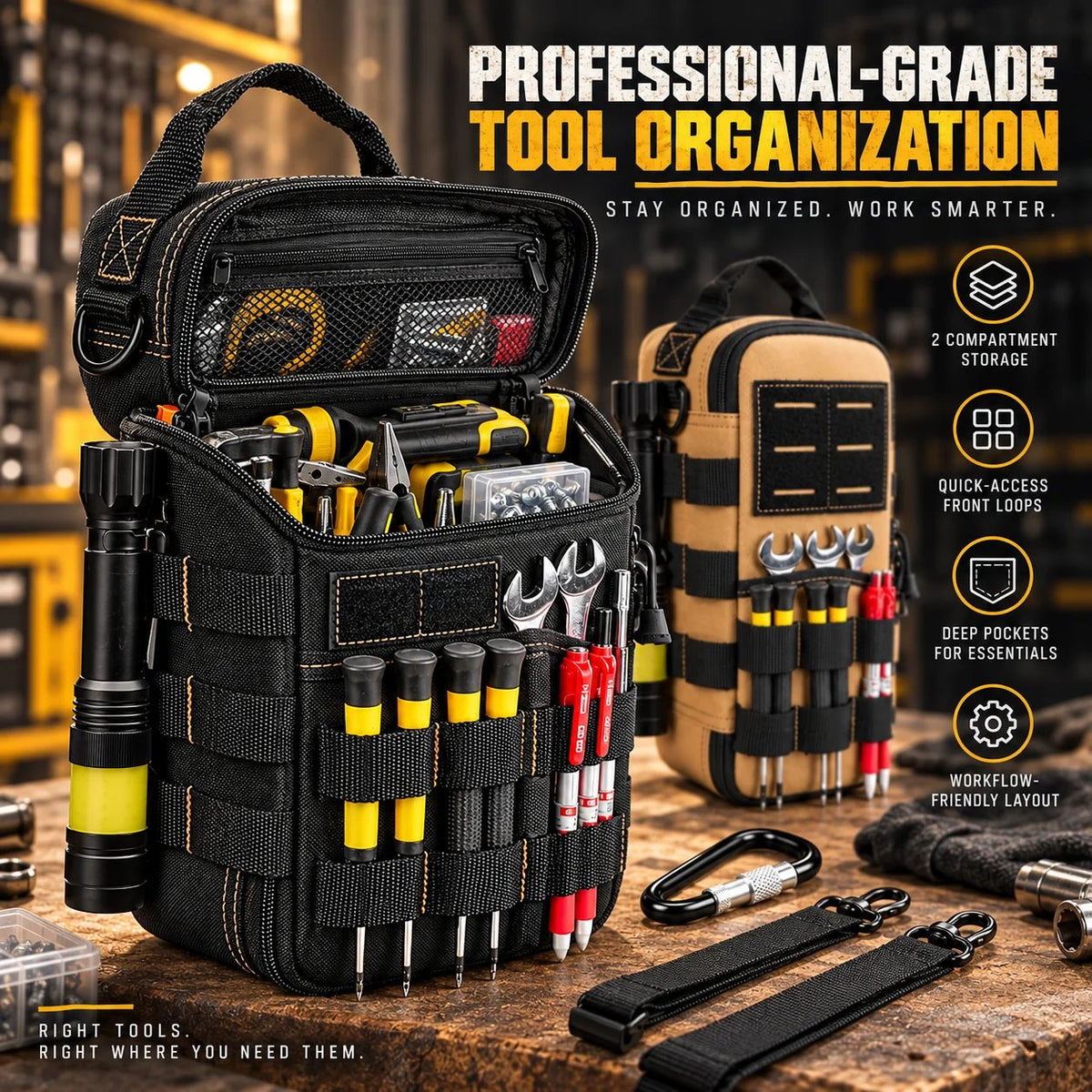 🔧 Waterproof Multi-Pocket Work Tote – Oxford Heavy-Duty Bag, Comfortable Shoulder Strap, Ideal for Trades & Professionals