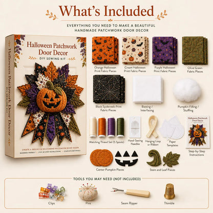 🎉 Holiday Celebration 50% OFF - 🎃DIY Quilted Halloween Pumpkin Door Hanger Sewing Kit | Make Oversized Seasonal Front Door Decor