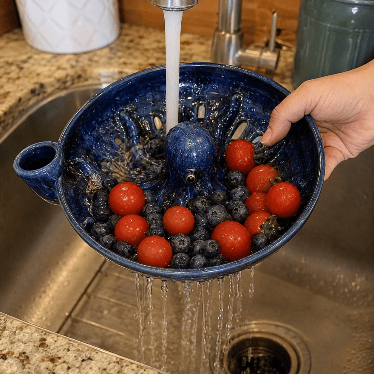 Bold Indigo Octopus Berry Colander