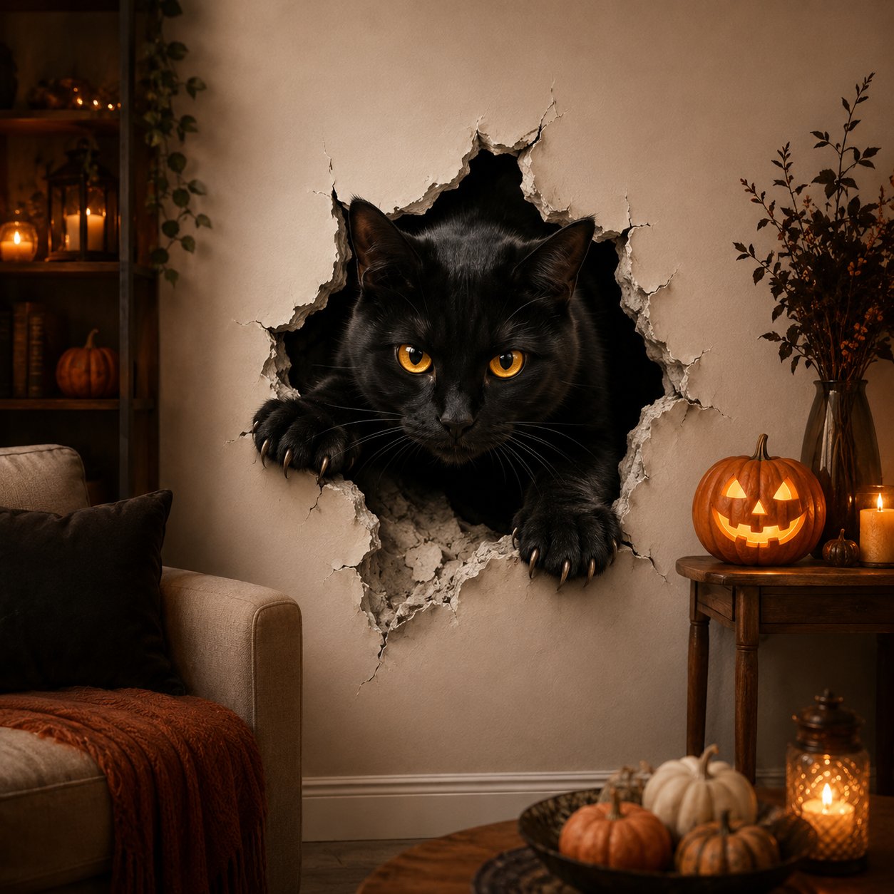 ⏳ Last Day 49% OFF – 🧙‍♀️ Halloween Witch Break-In 3D Wall Decal | Realistic Cracked-Wall Illusion with Reaching Hands, Dramatic Witch Artwork & Easy Peel-and-Stick Design 🎃✨
