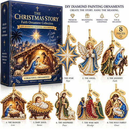 ✝️ Beginner-Friendly DIY Nativity Diamond Art Ornament Kit – Make the Christmas Story (8 Pieces)
