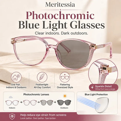 🕶️ Oversized Fashion Prescription Glasses – Trendy Photochromic Lenses with Blue Light Blocking ✨