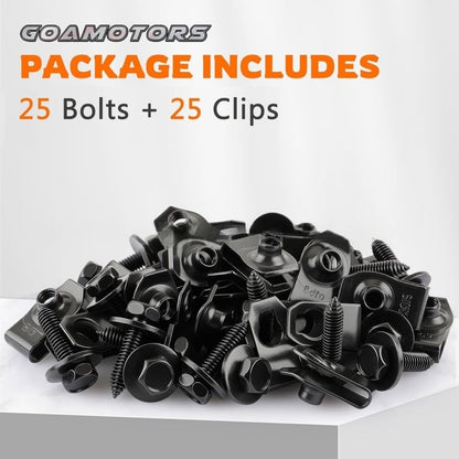 Automotive Universal Screws Black — —  1/4 Body Bolts & U-Nut Clips Kit(50 PCS)