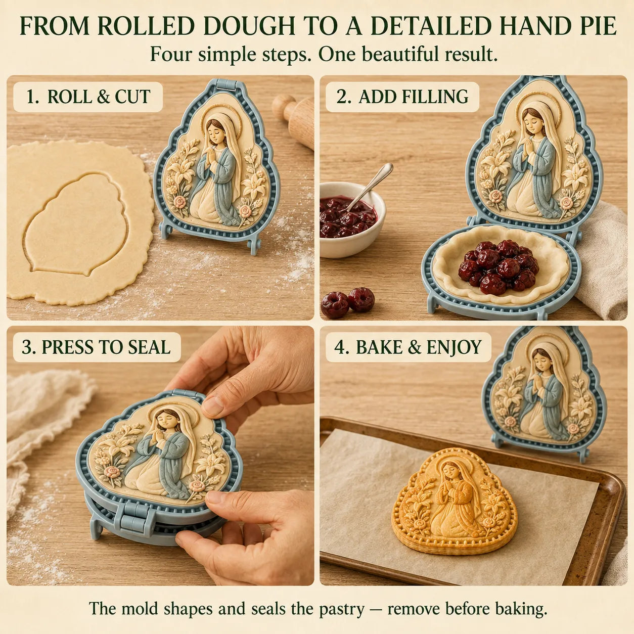⏳ Last Day 49% OFF – ✝️ 16-Design Christian Mini Pie Mold Collection | Reusable Embossed Molds for Shaping Detailed Jesus, Mary, Angels, Crosses, Dove & Faith-Inspired Pies 🥧✨