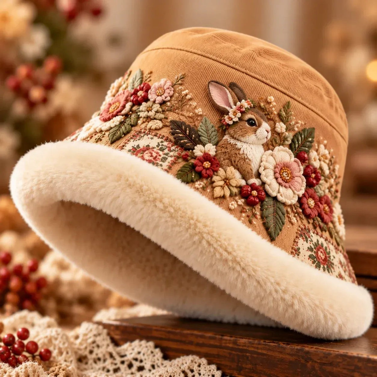 🌸 Women’s Cozy Plush-Lined Winter Bucket Hat – Floral & Animal Designs
