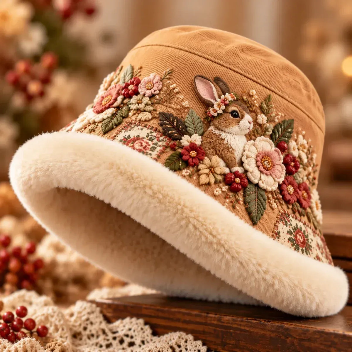 🌸 Women's comfortable soft-lined winter fisherman hat - floral and animal themed