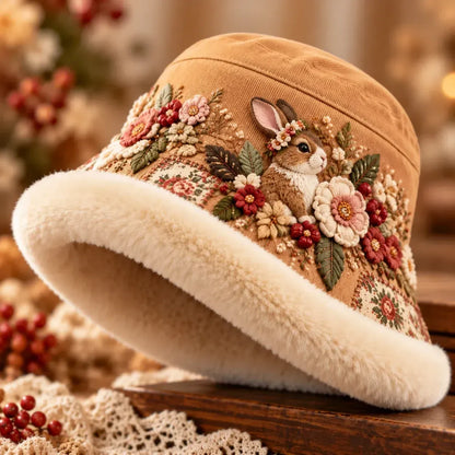 🌸 Women's comfortable soft-lined winter fisherman hat - floral and animal themed