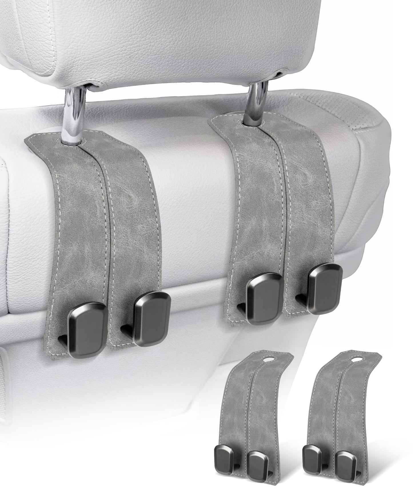 🚗360° Rotating Leather Car Headrest Hooks