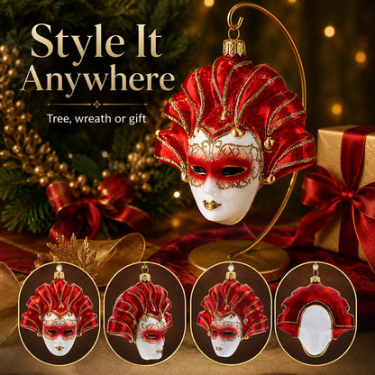 Vintage Venetian Mask Tree Pendant 🎄 | Unique Hand-Painted Holiday Keepsake