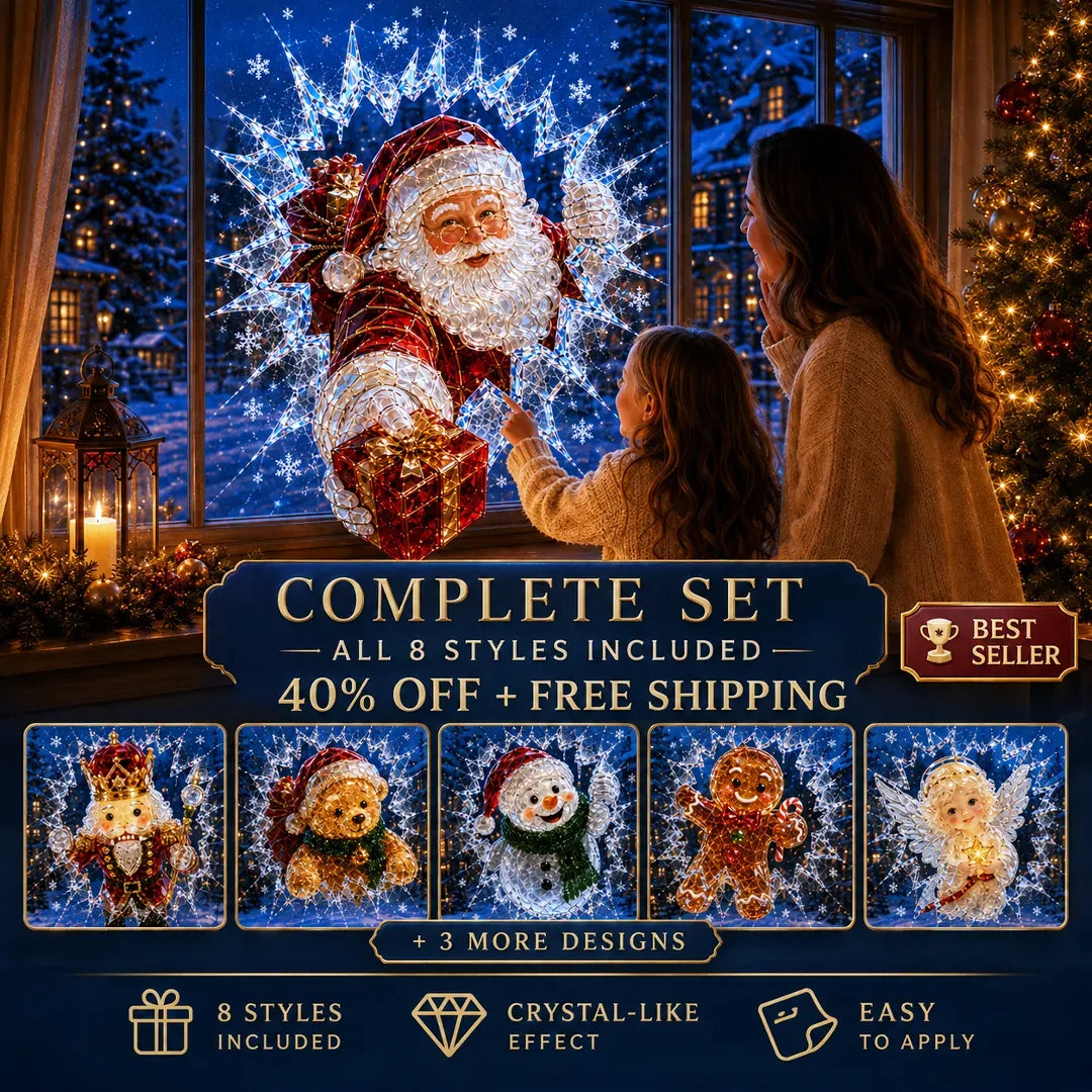 🎄Crystal Christmas Break-In Window Decal | 3D Shattered Glass Illusion with Sparkling Holiday Characters for Magical Window Decorations ✨🎅