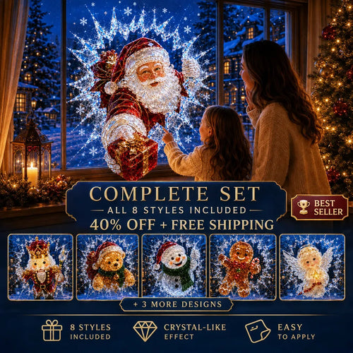 🎄Crystal Christmas Break-In Window Decal | 3D Shattered Glass Illusion with Sparkling Holiday Characters for Magical Window Decorations ✨🎅