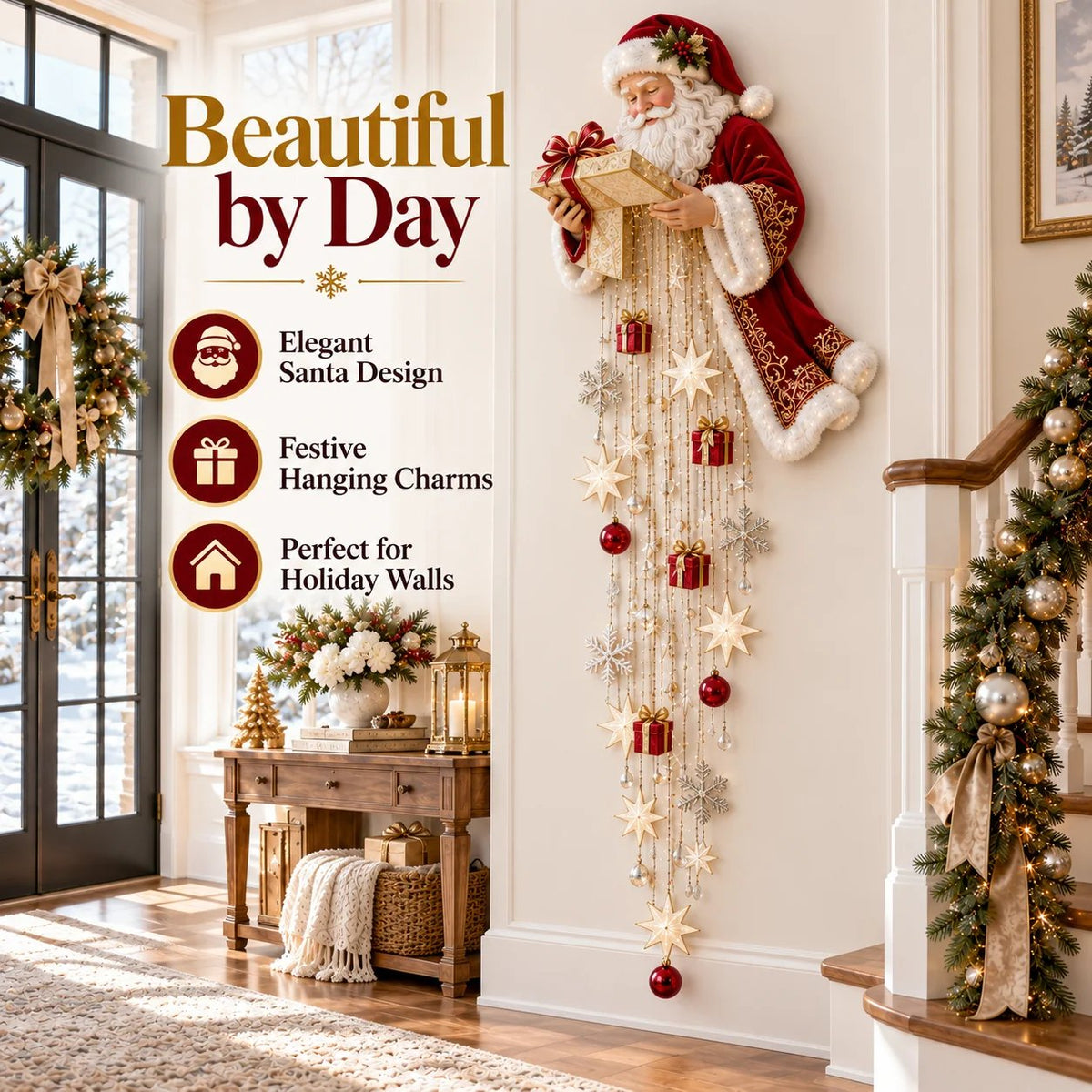 🎅 Santa’s Magical Gift Starfall Cascade™ | Lighted Wall Decor