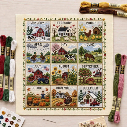 A Year in Stitches – 12-Month Seasonal Cross Stitch Kit