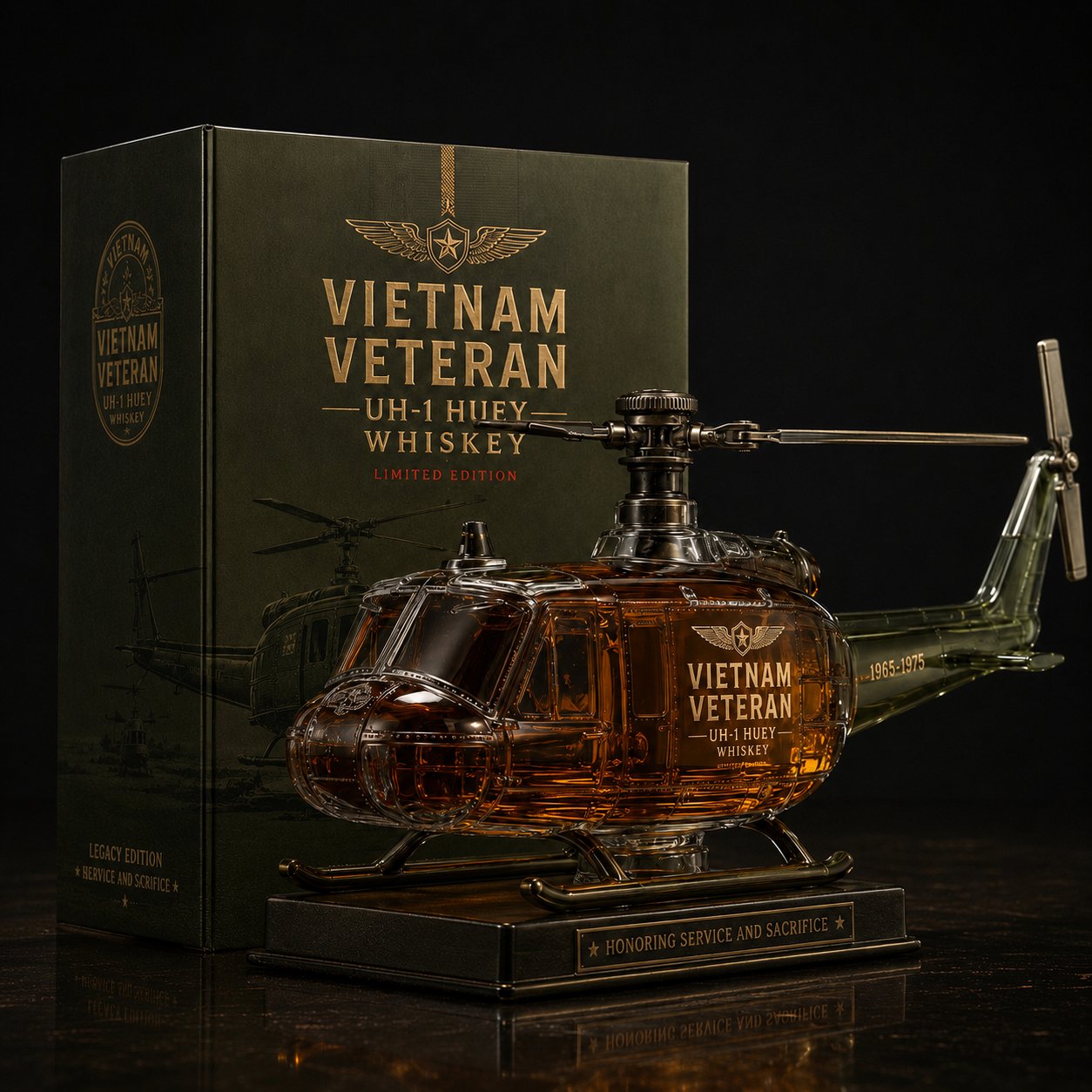 Vietnam War Veteran UH-1 Huey Helicopter Tribute Whiskey Decanter - 1965-1975 Limited Edition (🔥Buy 2 Get Free Shpping🔥)