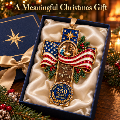 2026 United in Faith Nativity Cross Christmas Ornament – 250th Anniversary Keepsake Gift