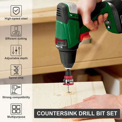 Adjustable Countersink Drill Bit Depth Stop Kit  | 4-Flute Wood Drilling Bits