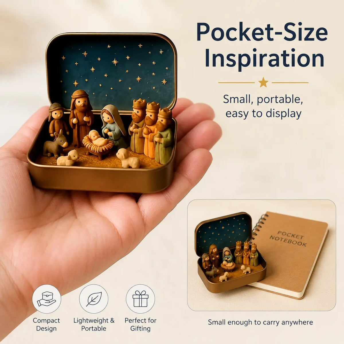 Mini Christmas Nativity Set in Tin Box