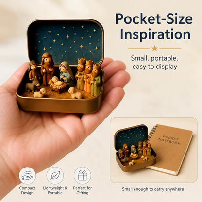 Mini Christmas Nativity Set in Tin Box