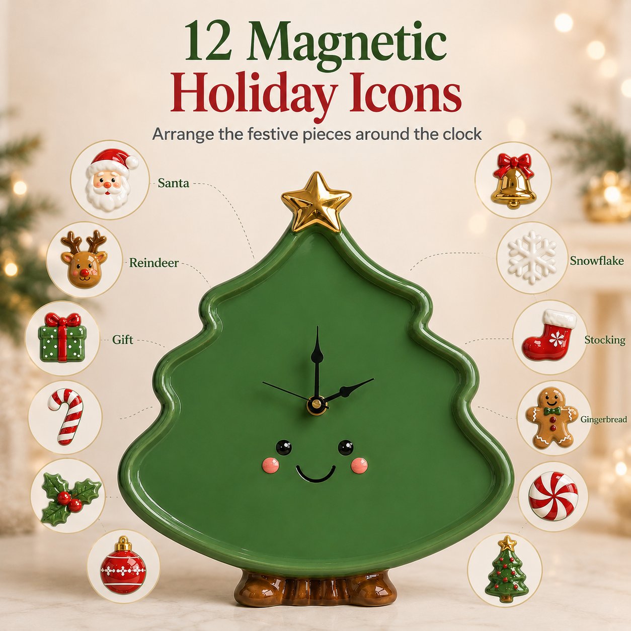 ⏳ Last Day 49% OFF – 🎄Interactive Christmas Holiday Activity Clock | Built-In Clock with 12 Rearrangeable Magnetic Icons for Learning, Creative Play & Festive Family Décor ✨