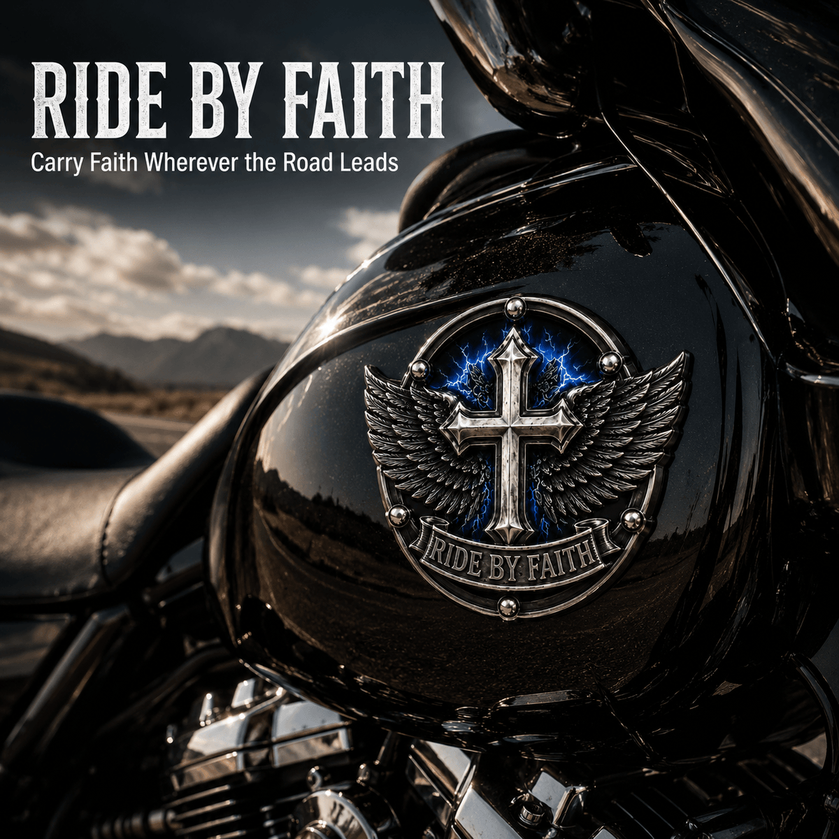 🏍️Ride By Faith Winged Cross Metal Emblem