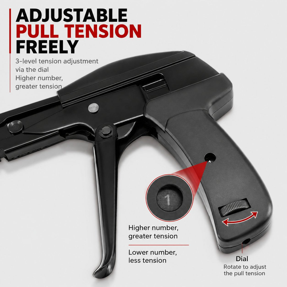 Nylon Cable Tie Tensioning Tool - Adjustable Zip Tie Tightener & Cutter