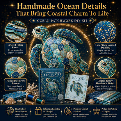 🌊🧵 Premium Ocean Patchwork DIY Kit | High-Quality Layered Fabric with Stitched Details DIY Handmade Coastal Decor 🐚✨