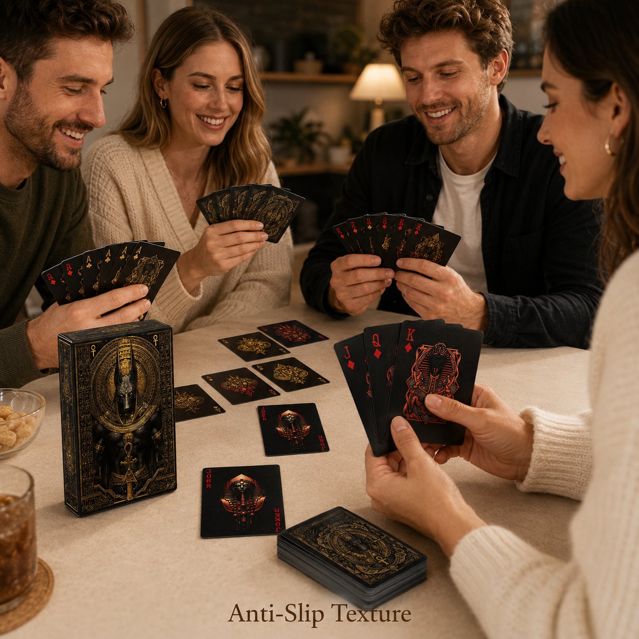 Black‑Gold Egyptian Themed Playing Cards – 300g Blue-Core Deck