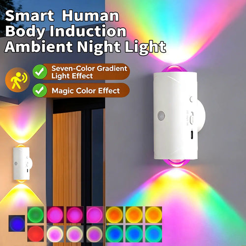 Smart Rechargeable Motion Sensor LED Night Light – RGB Ambient Wall Lamp