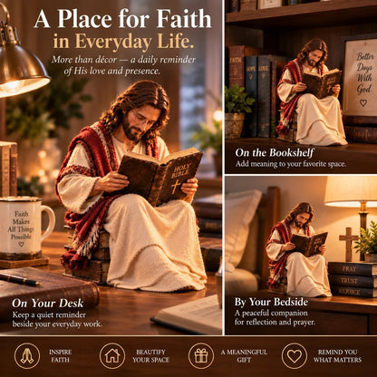 ✝️ Jesus Reading the Bible Figurine – Faith-Inspired Décor