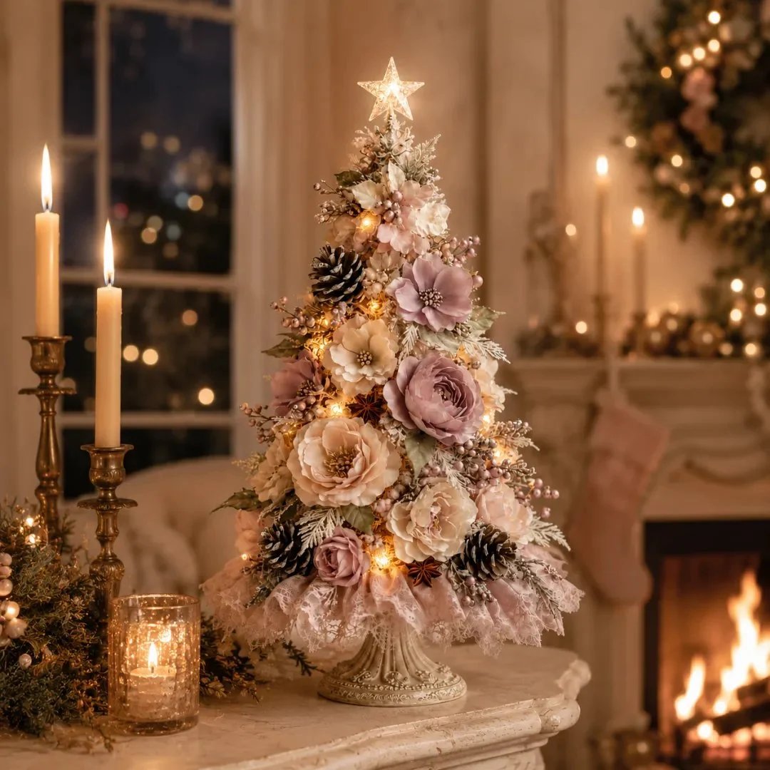 🌸🎄Blush Bloom Pre-Lit Floral Christmas Tree