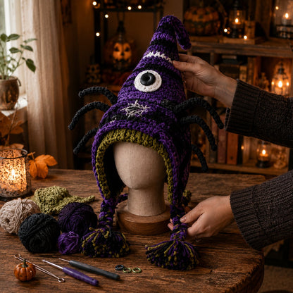 🔥 LAST DAY 49% OFF – 🎃✨ Halloween Hood Hat DIY Crochet Kit | Premium Soft Yarn Materials with Step-by-Step Guide DIY Handmade Wearable Spooky Character Hood 🧶🎭✨