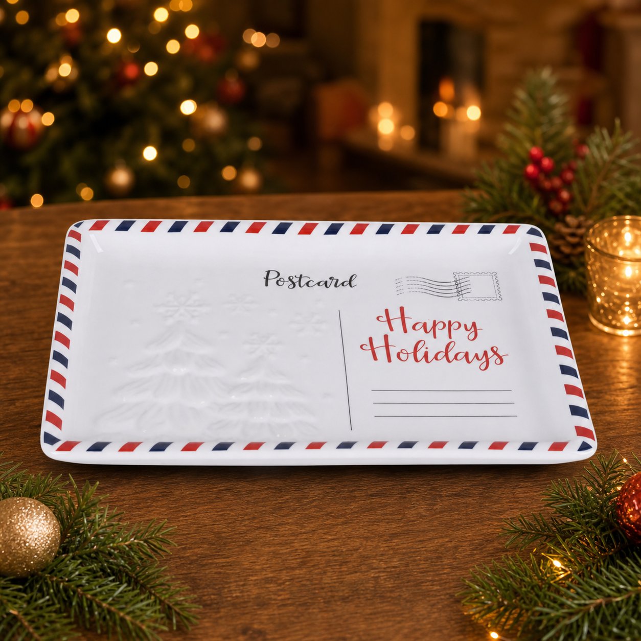 🎄🍪 Vintage Christmas Postcard Platter | Write Custom Holiday Messages, Serve Cookies & Festive Treats | Gift-Ready Packaging 🎅🎁