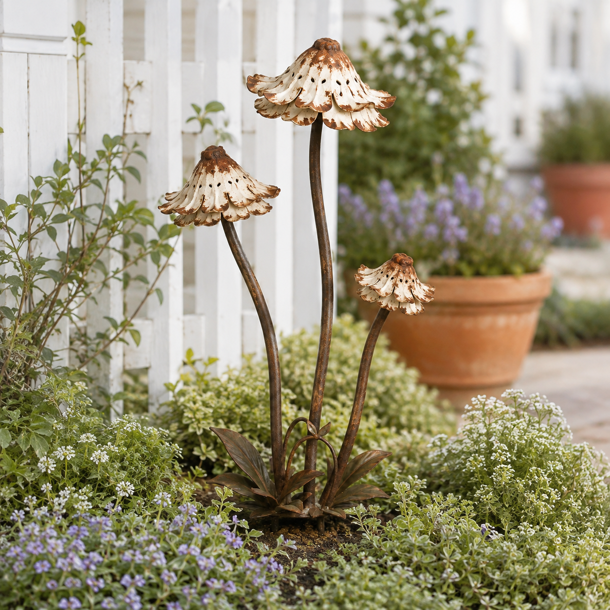 Vintage Distressed Metal Flower Garden Stake