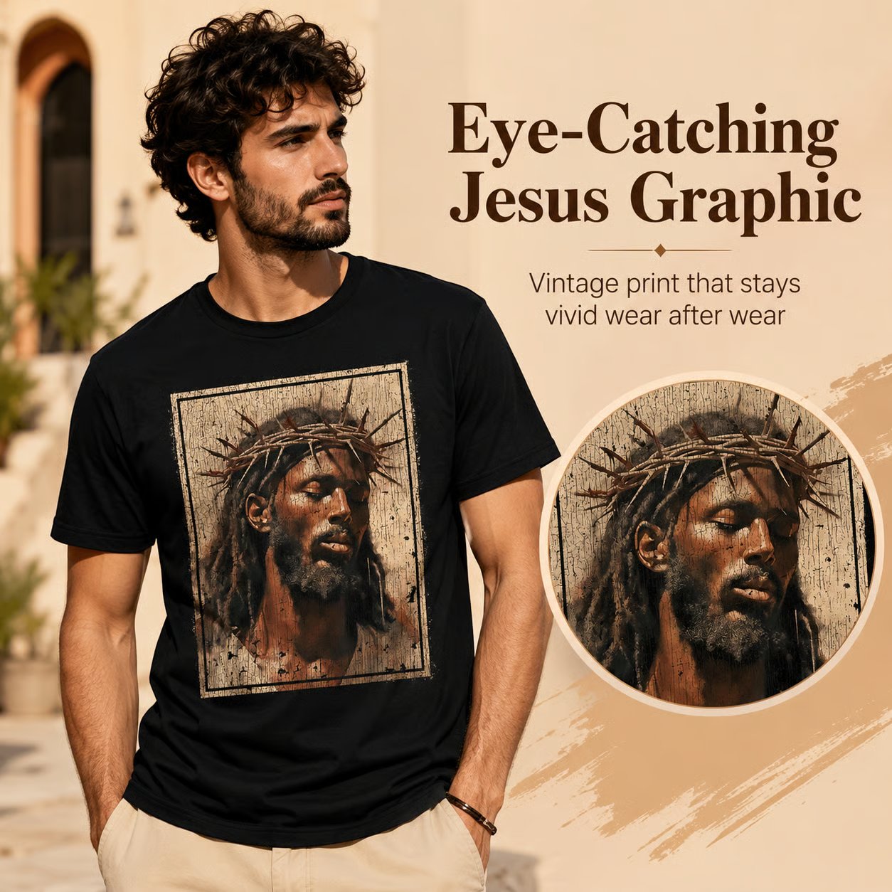 Black Jesus Shirt Face Of Jesus Cross With Crown Of Thorns T-Shirt Streetwear Classic